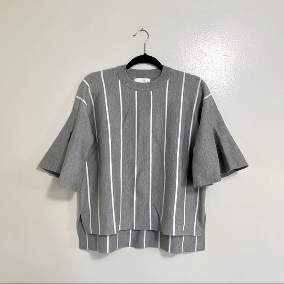 All:Row Striped Bell Sleeve Gray Sweater-P8 - Picture 1 of 5